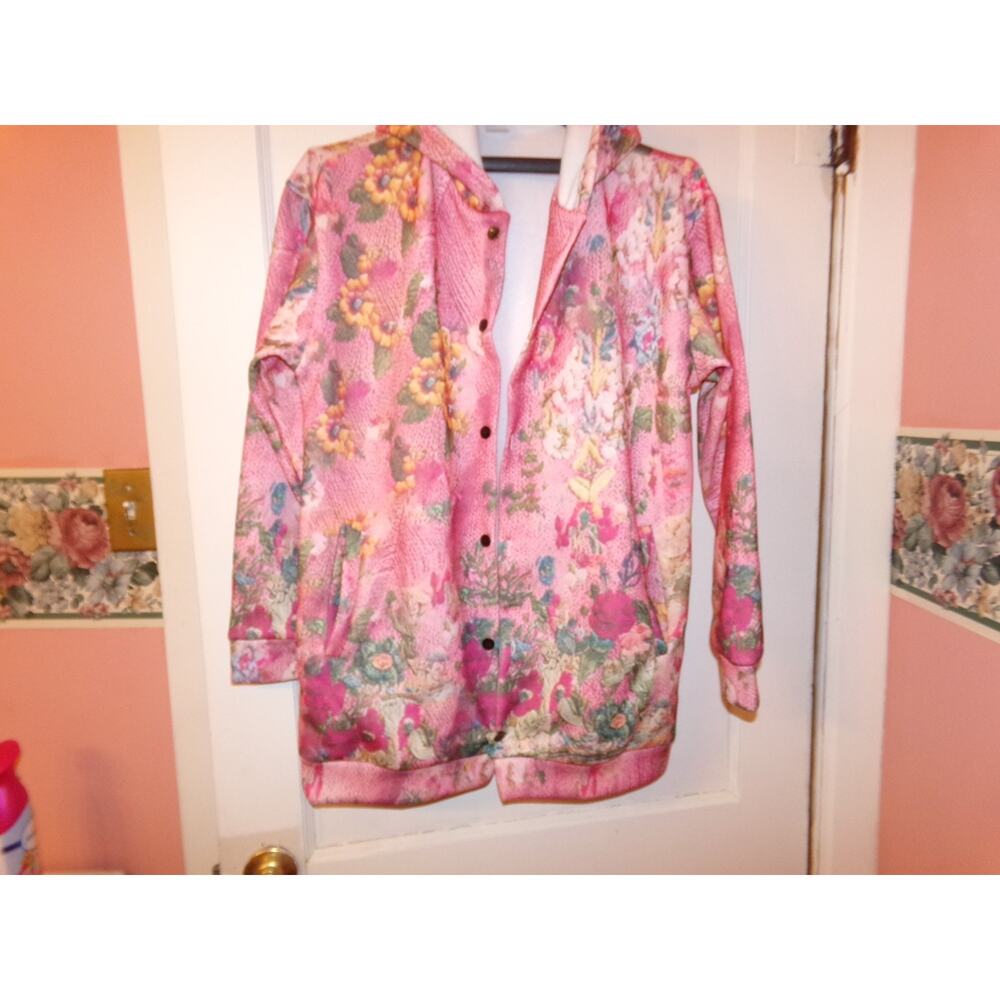 LADIES FLORAL PINK ROSES HOODED JACKET SIZE XL NWOT BEAUTIFUL!